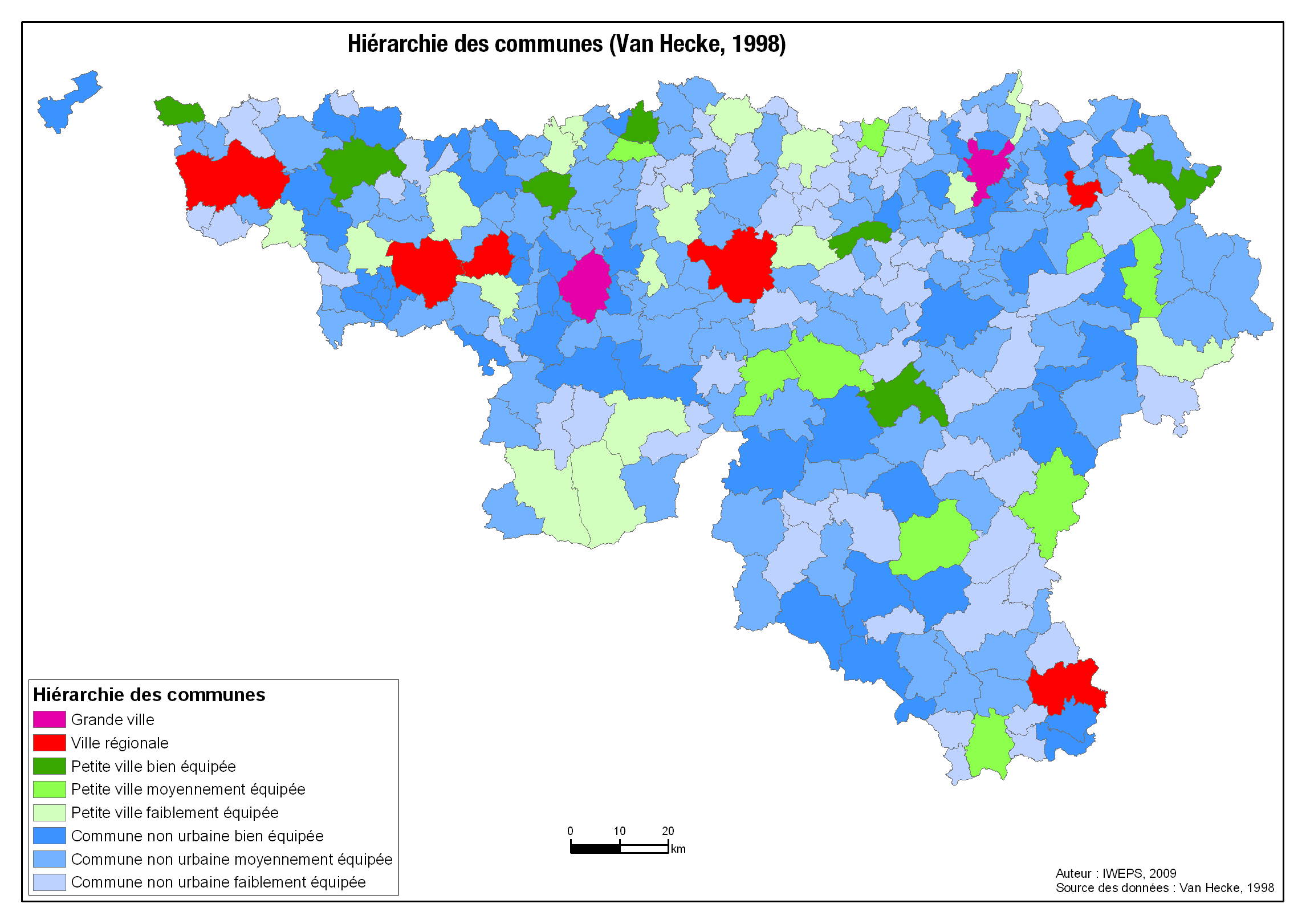 Hiérarchie urbaine wallonne (Van Hecke, 1998)
